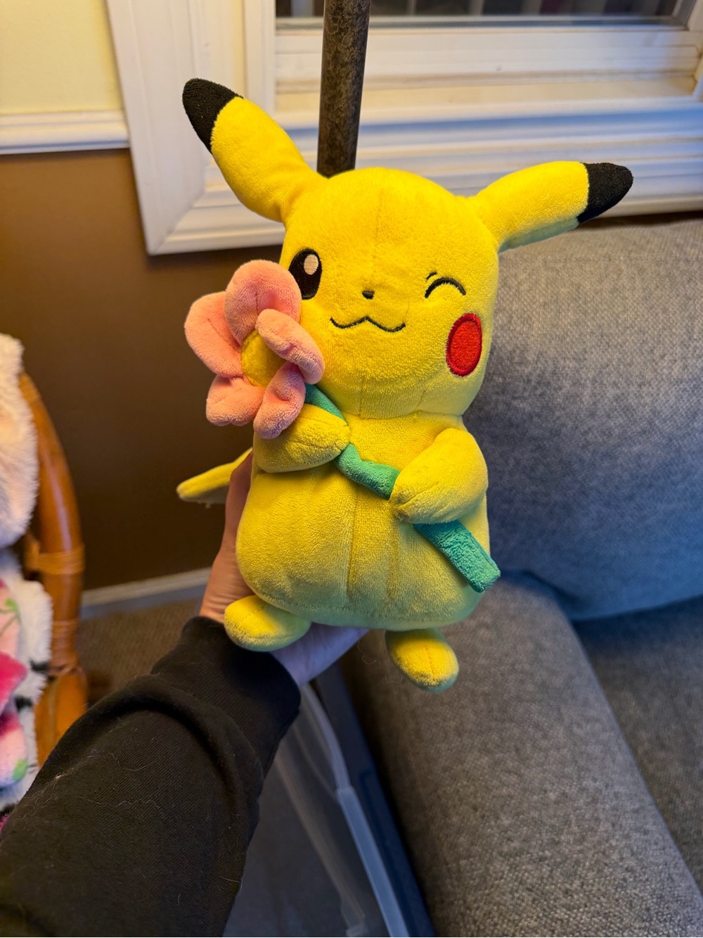 Pokemon Yellow Pikachu Plush with Pink Flower